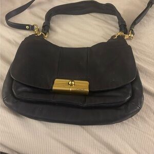 Coach Black Leather Shoulder Bag with Gold Hardware